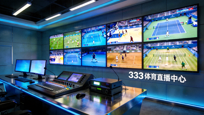 333体育直播中心展示图：多屏显示不同体育赛事直播的现代化控制室